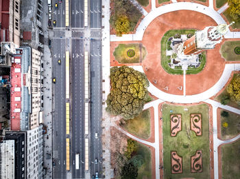 High angle view of text on street amidst buildings