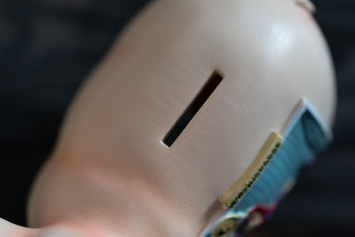 Cropped hand of woman holding equipment