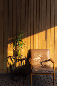 Armchair by potted plant at home