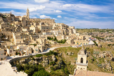 High angle view of buildings in town