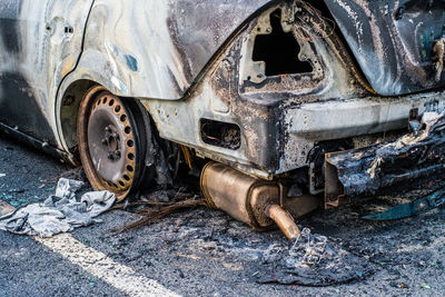 Close-up of rusty old car