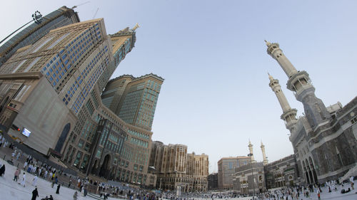 Low angle view of buildings against clear sky