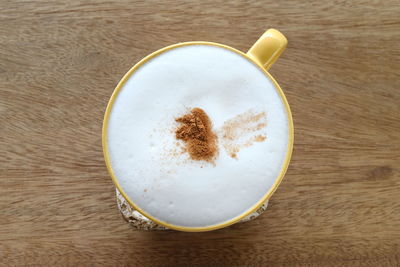 High angle view of coffee on table