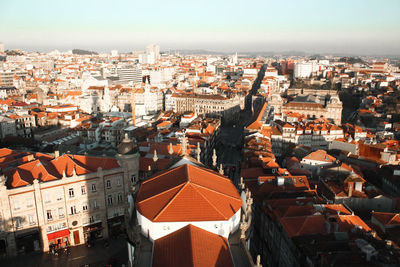 Aerial view of cityscape against clear sky