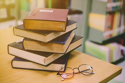 Close-up of books on table