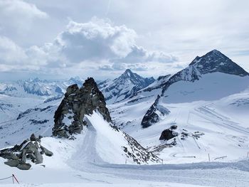 Scenic view of snowcapped mountains against sky