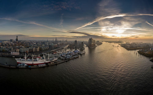 Panoramic view of sea against sky during sunset