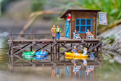 Multi colored boat in lake