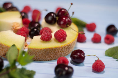 Close-up of strawberries in plate