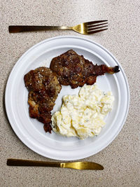 High angle view of food in plate on table