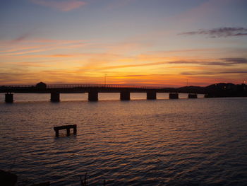 Bridge over river against sky during sunset