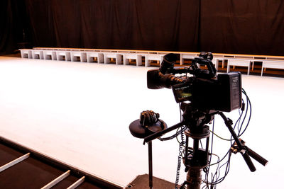 High angle view of camera on stage