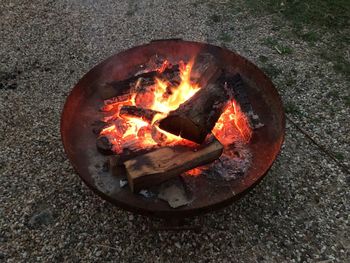 High angle view of bonfire