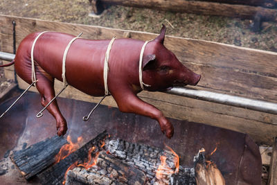 Close-up of meat on barbecue grill