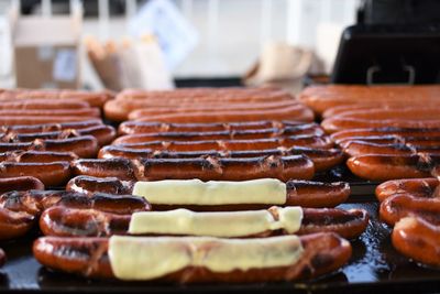 Close-up of sausages