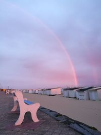 Scenic view of rainbow against sky during sunset