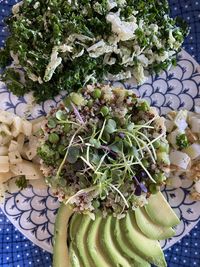 High angle view of chopped fruits on table