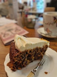 Close-up of cake in plate on table