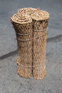 High angle view of wicker basket on table