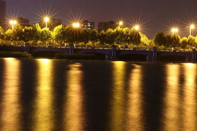 Illuminated street lights at night