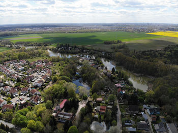 High angle view of townscape against sky