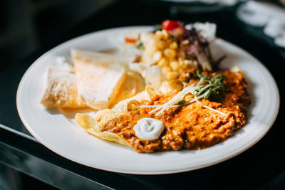 High angle view of meal served in plate