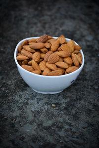 High angle view of chocolate in bowl on table