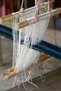 Close-up of loom in industry