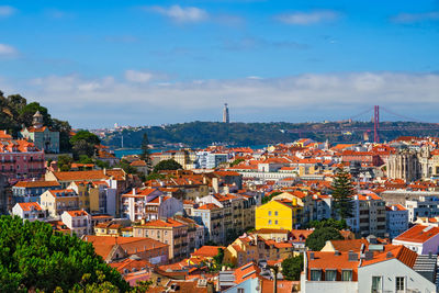 High angle view of townscape against sky