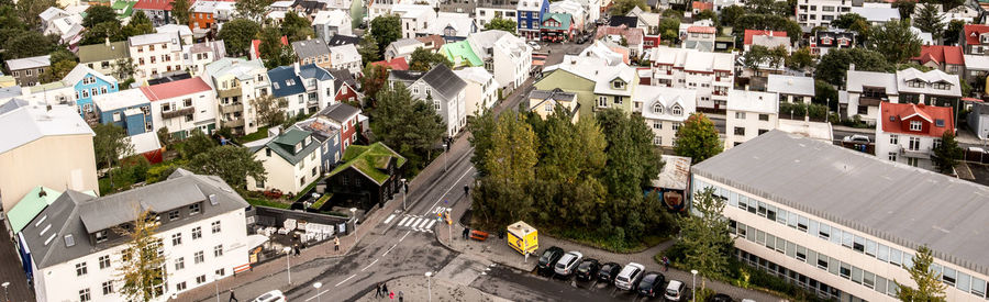 High angle view of town in city