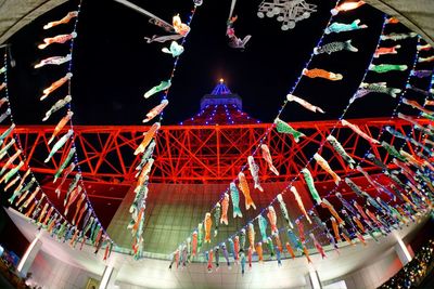 Low angle view of illuminated ceiling