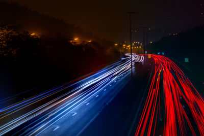 Light trails on road at night