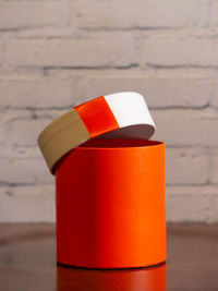 Close-up of orange juice on table