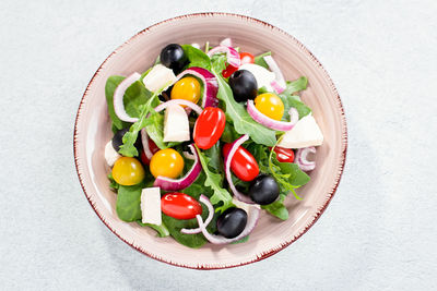 High angle view of fruits in bowl