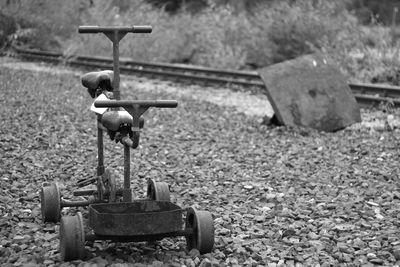 Close-up of toy car on field