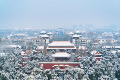 High angle view of buildings in city