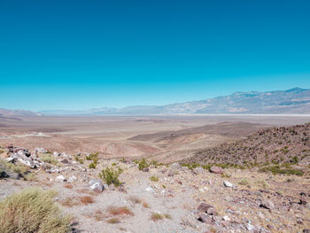 Scenic view of landscape against clear blue sky