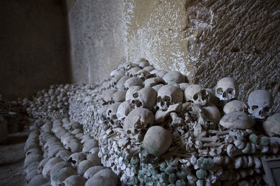 Skulls in the cemetery of the fontanelle naples italy