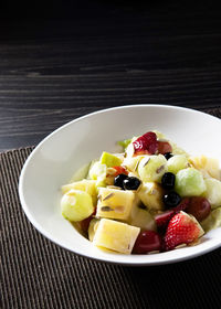 High angle view of breakfast in plate on table