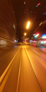 Light trails on road in tunnel