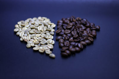 High angle view of coffee beans on table