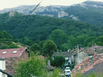 High angle view of houses in town