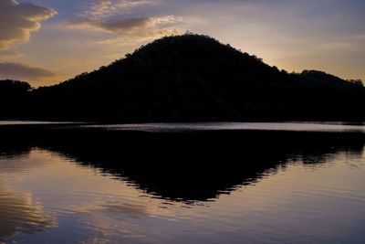 Scenic view of lake against sky during sunset