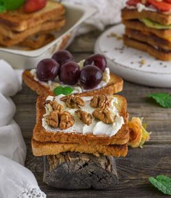 High angle view of breakfast served on table