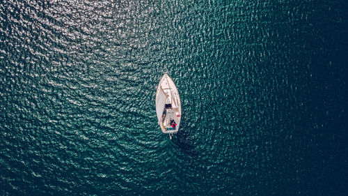 High angle view of sailboat in sea