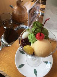 Close-up of fruits served on table