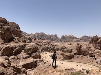 On rock. view of petra national park - jordan