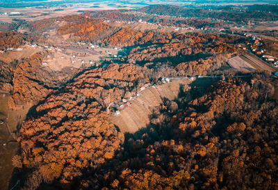 High angle view of trees against sky during autumn