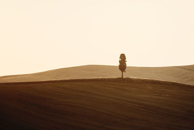 Man standing on land against clear sky