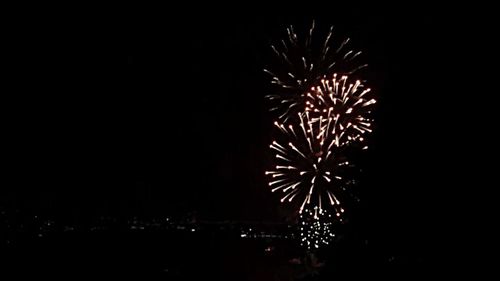 Low angle view of firework display at night